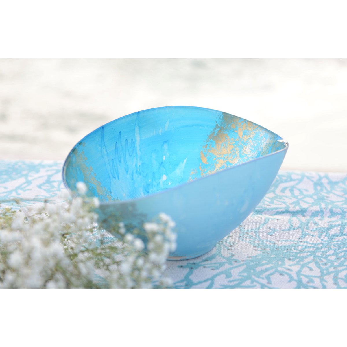 COUPE OVALE BLEUE ET DOREE 26.5X14.3X11.5CM