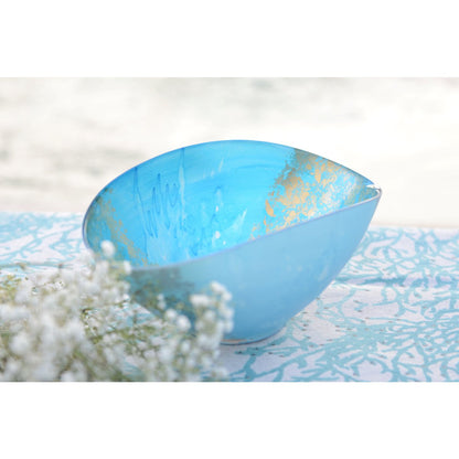 COUPE OVALE BLEUE ET DOREE 26.5X14.3X11.5CM