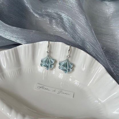 Light Blue Ginkgo Leaf Silver Earrings