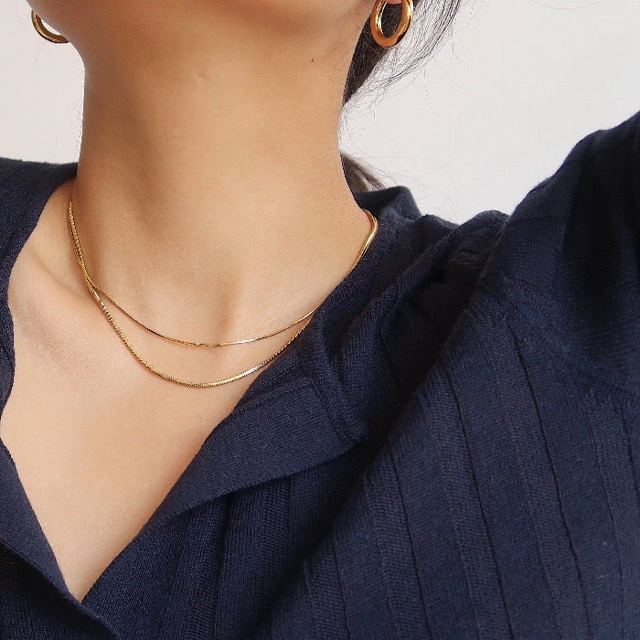 Herringbone Chain Slim Necklace - Square
