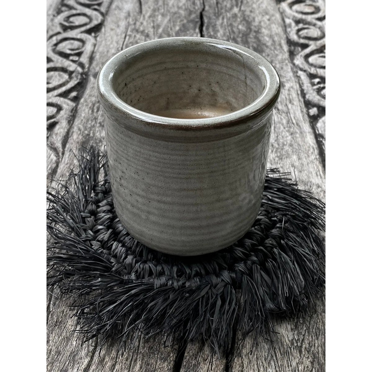 The Fringe Raffia Coaster - Black