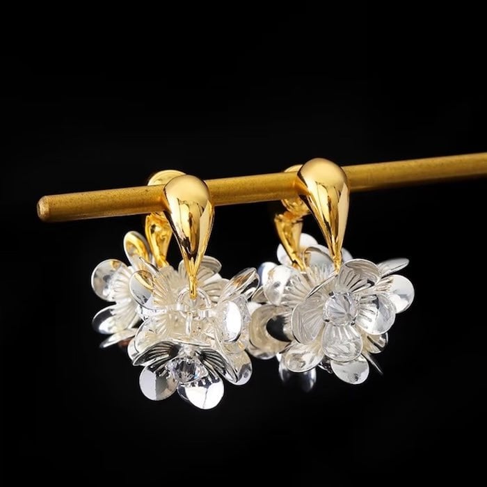 Two-Tone Silver Blossom Earrings