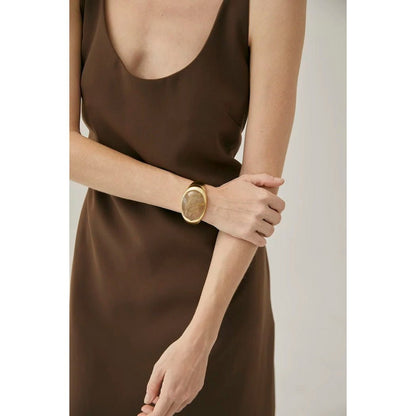 Bold Minimalist Gold Rutilated Quartz Wide Bangle