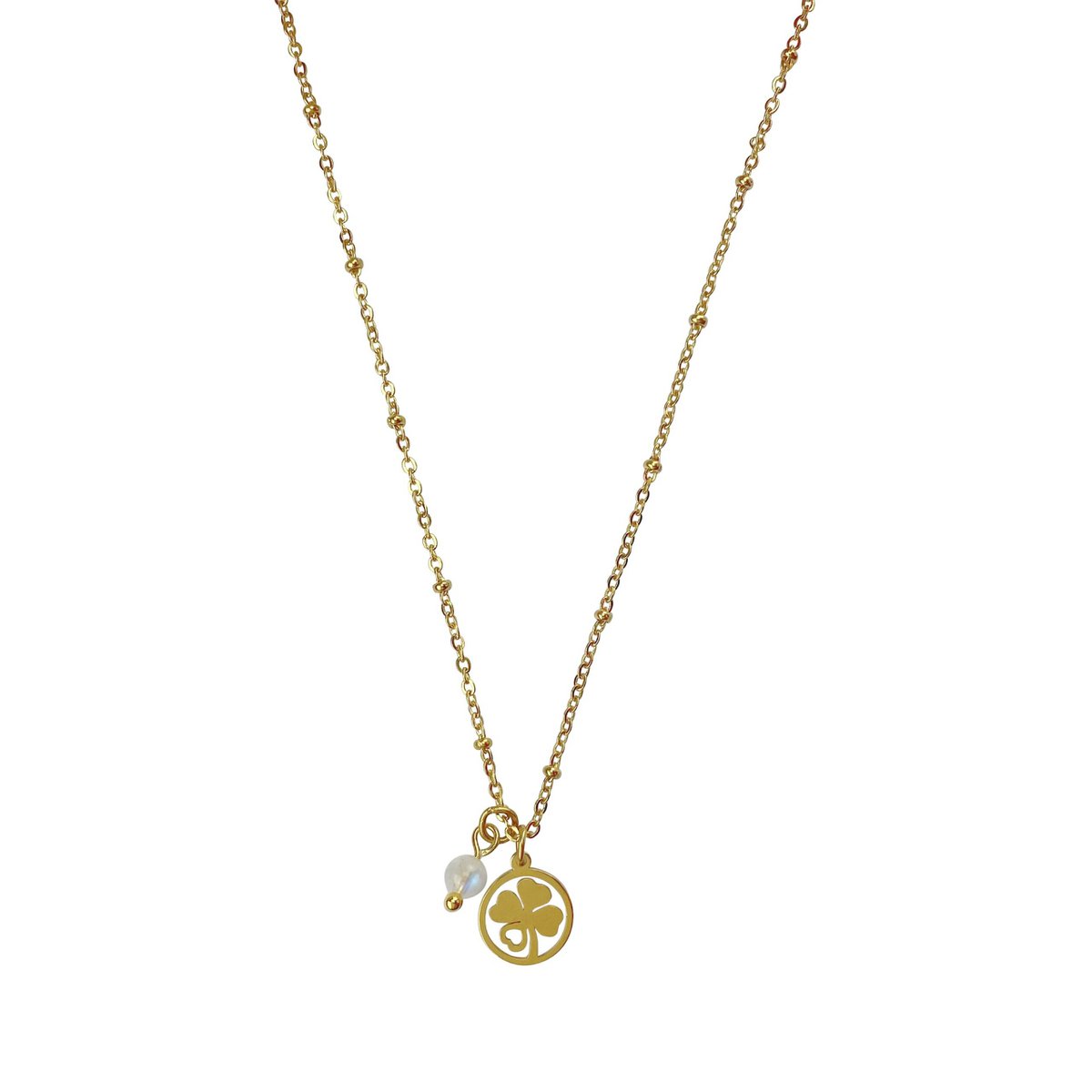 Necklace Four-Leaf Clover & Moonstone - Gold