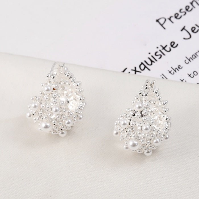 Romantic Pearl Basket Hoop Earrings-Gold n Silver