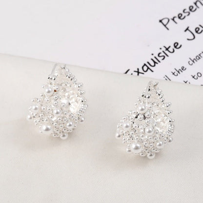 Romantic Pearl Basket Hoop Earrings-Gold n Silver