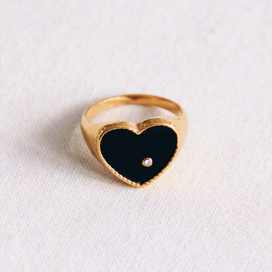 Steel ring heart - black