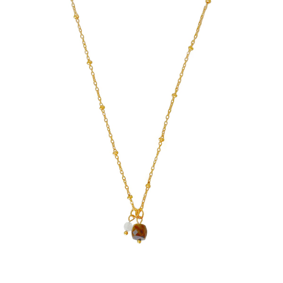 Tiger Eye and Moonstone Necklace - Gold