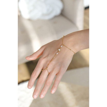 Hand chain Moonstone & Clover - Gold