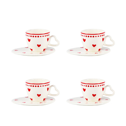 Heart coffee cups and saucers - set of 4