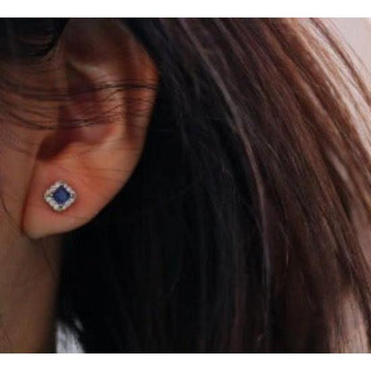 Fancy Square Sapphire Gem Earrings