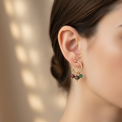 Emerald Ruby Labradorite Earrings - Gold
