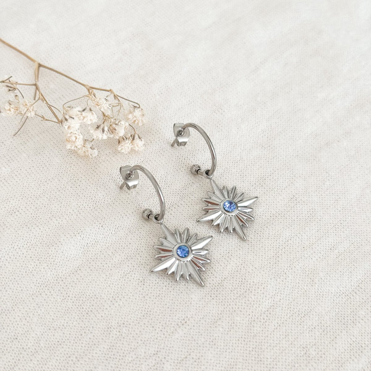 Sparkle Blue Zirconia Oorringen - Silver