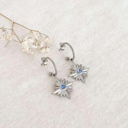 Sparkle Blue Zirconia Oorringen - Silver