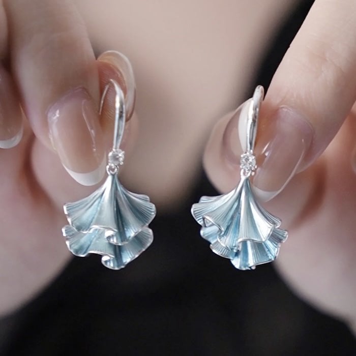 Light Blue Ginkgo Leaf Silver Earrings