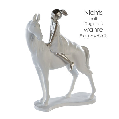 Poly sculpture "Girl on Horse" white/silver