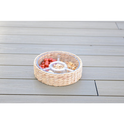 Aperitif set 3 rattan compartments 28x28x8cm