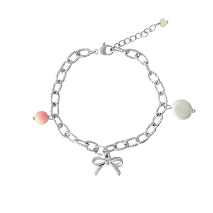 Bow, shell & jade bracelet - silver