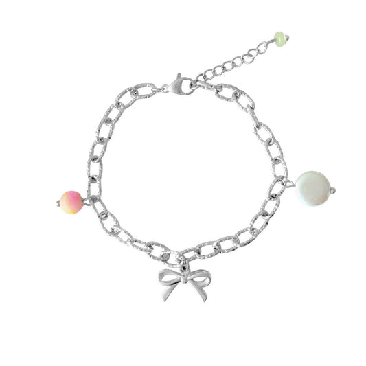 Bow, shell & jade bracelet - silver