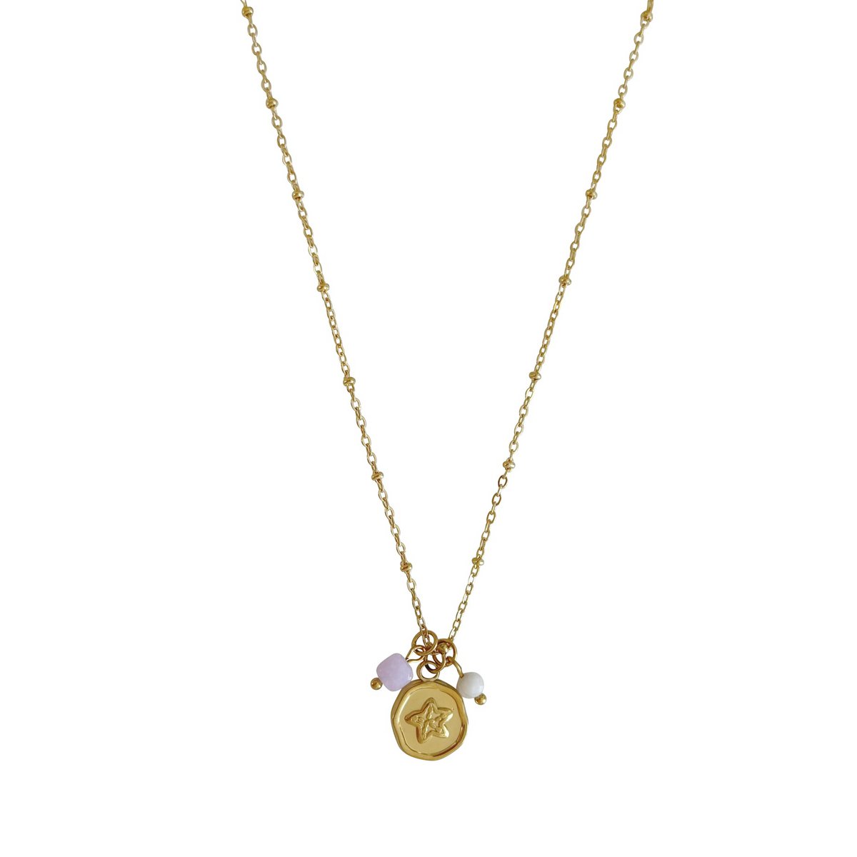 Necklace Moonstone, Chalcedony & Starfish - Gold
