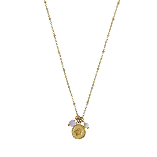Necklace Moonstone, Chalcedony & Starfish - Gold