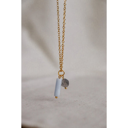 Aquamarine & Agate Necklace - Gold