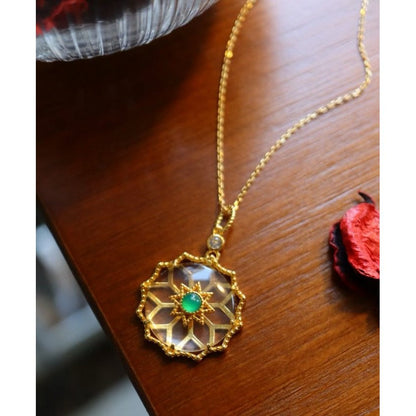 Clear Quartz Crystal Flower Pendant Necklace