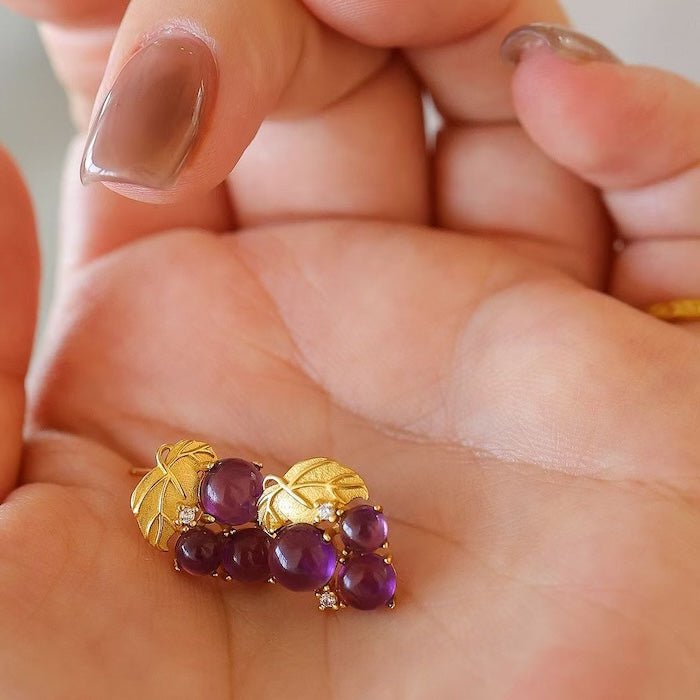 Delicate Grape Design Amethyst Ear Studs