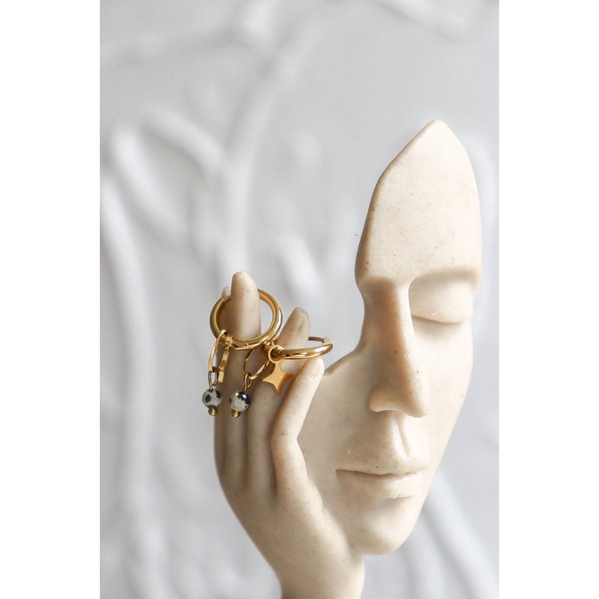 Dalmatian Jasper & Star Earrings - Gold