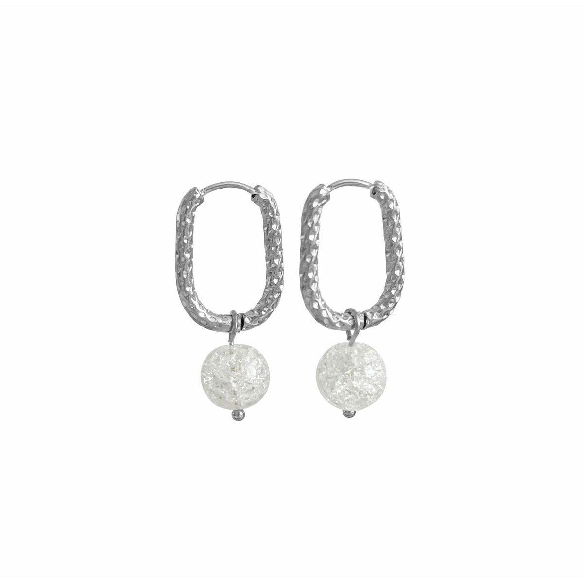 Cracked Rock Crystal Earrings - Silver