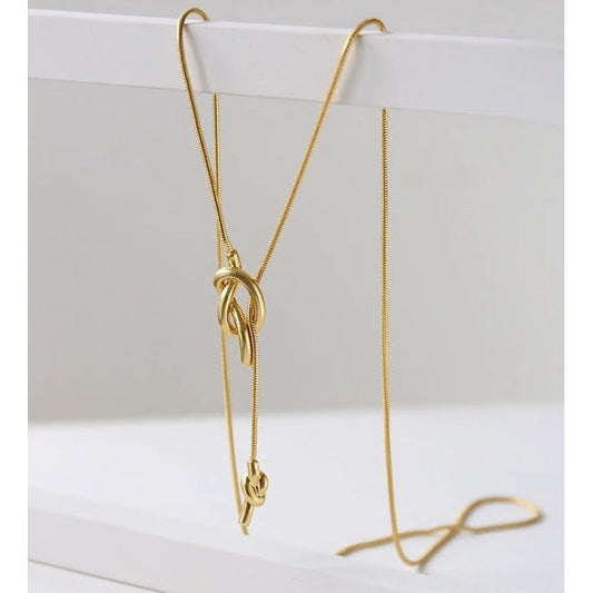 Minimalist long sweater chain with knot