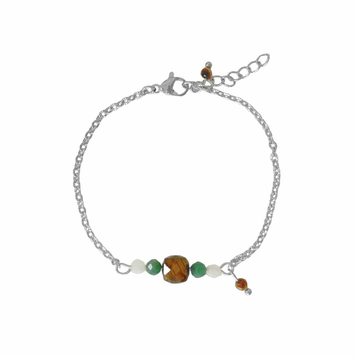 Tiger Eye & Emerald Bracelet - Silver
