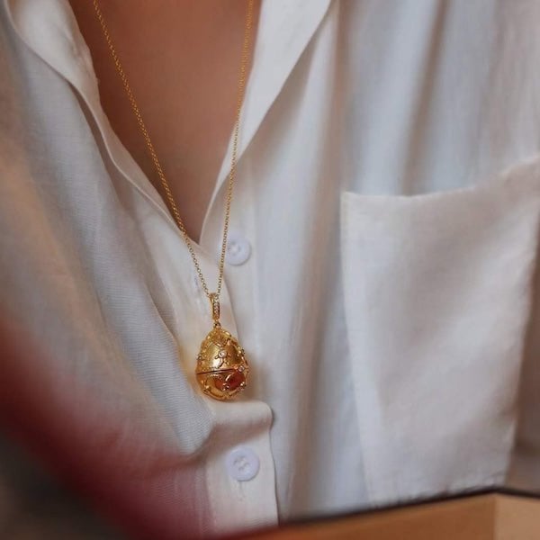 Real Ruby Royal Gold Egg Locket Pendant Necklace