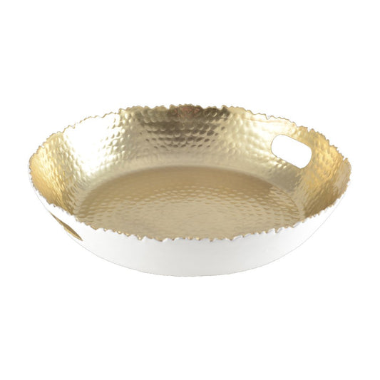 PLATEAU ROND BLANC ET DORE MARTELE 33X33X5.5CM