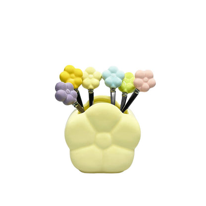 Flower teaspoons with holder - set of 6
