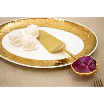White and gold oval dish 36.5cm