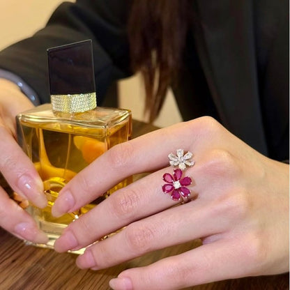Ruby Plum Blossom Cocktail Ring