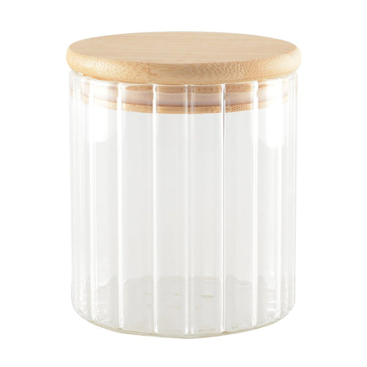 9x9x10cm glass and wood storage jar