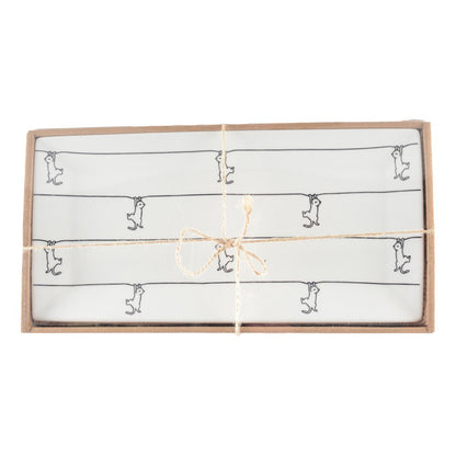 BLACK AND WHITE TRAYS WITH CAT DESIGN - SET OF 2