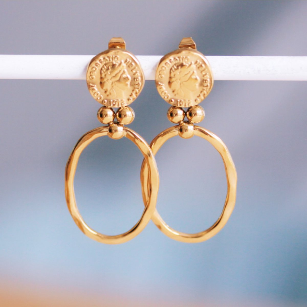 Matte round stainless steel drop earrings