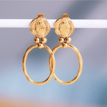 Matte round stainless steel drop earrings