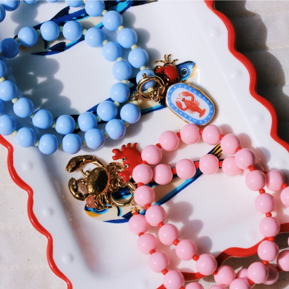 Beaded necklace with Miyuki beads - light blue/yellow