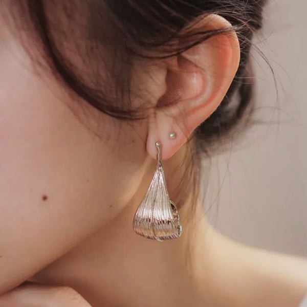 Modern Silver Curved Leaf Earrings