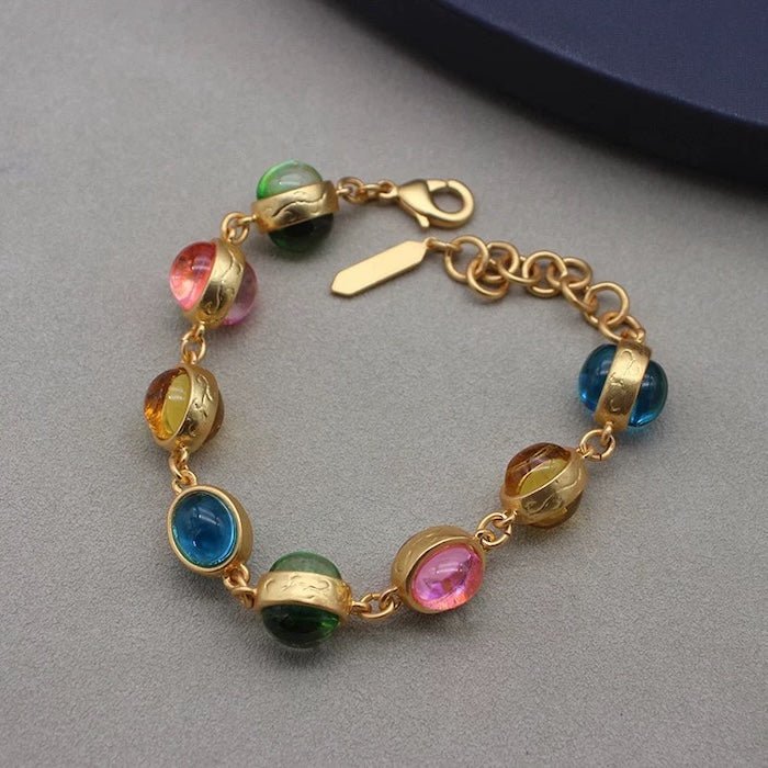 Vintage Rainbow Stones Necklace & Bracelet Set