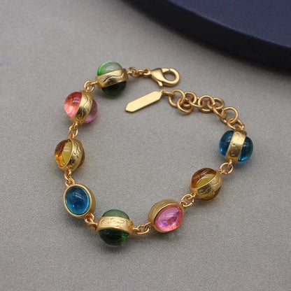 Vintage Rainbow Stones Necklace & Bracelet Set