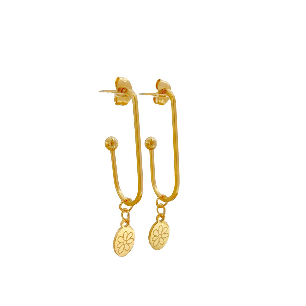 Long Earrings Flower - Gold