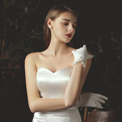 Sophisticated White Bridal Gloves with Lace Trims