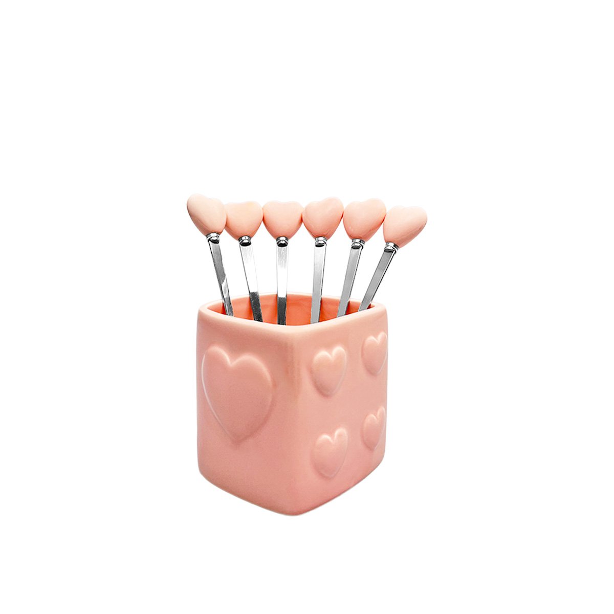 Pink teaspoons with holder - set of 6