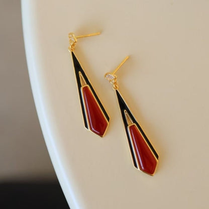 Geometric Drop Earrings with Red Agate