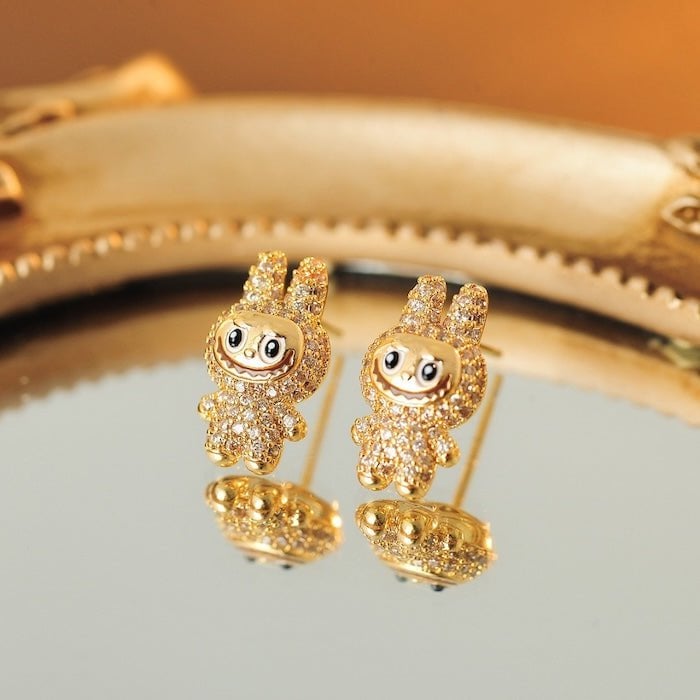 Sparkling Labubu Character Stud Earrings